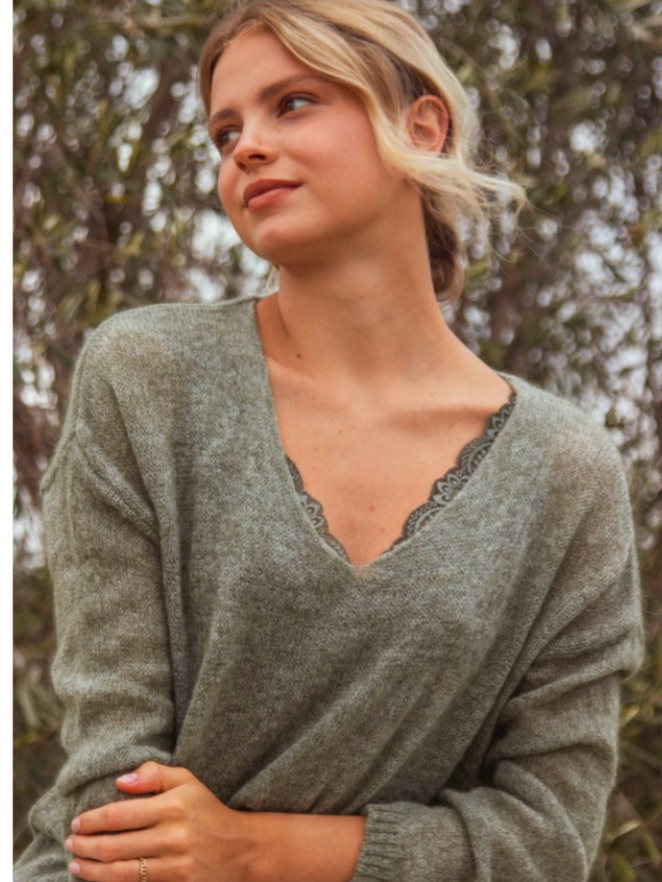 Nina Kendosa Paris Fine Mesh Mohair Nice V-Neck Long Sleeve Sweater, One Size